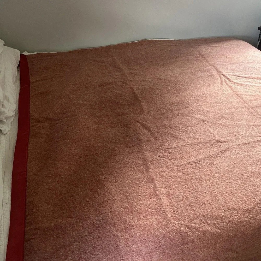 Vintage Kenwood Rose Pink Wool Blanket‎ With Satin Trim 66x80